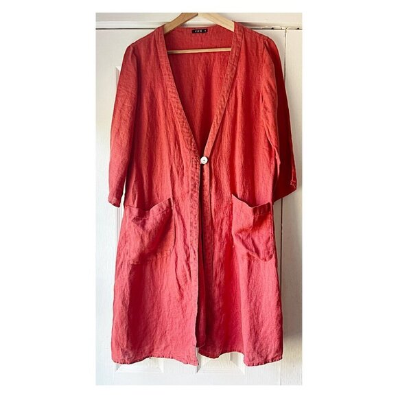 Vivid 100% Linen Long Jacket Burnt‎ Orange Color Size M - Picture 1 of 3